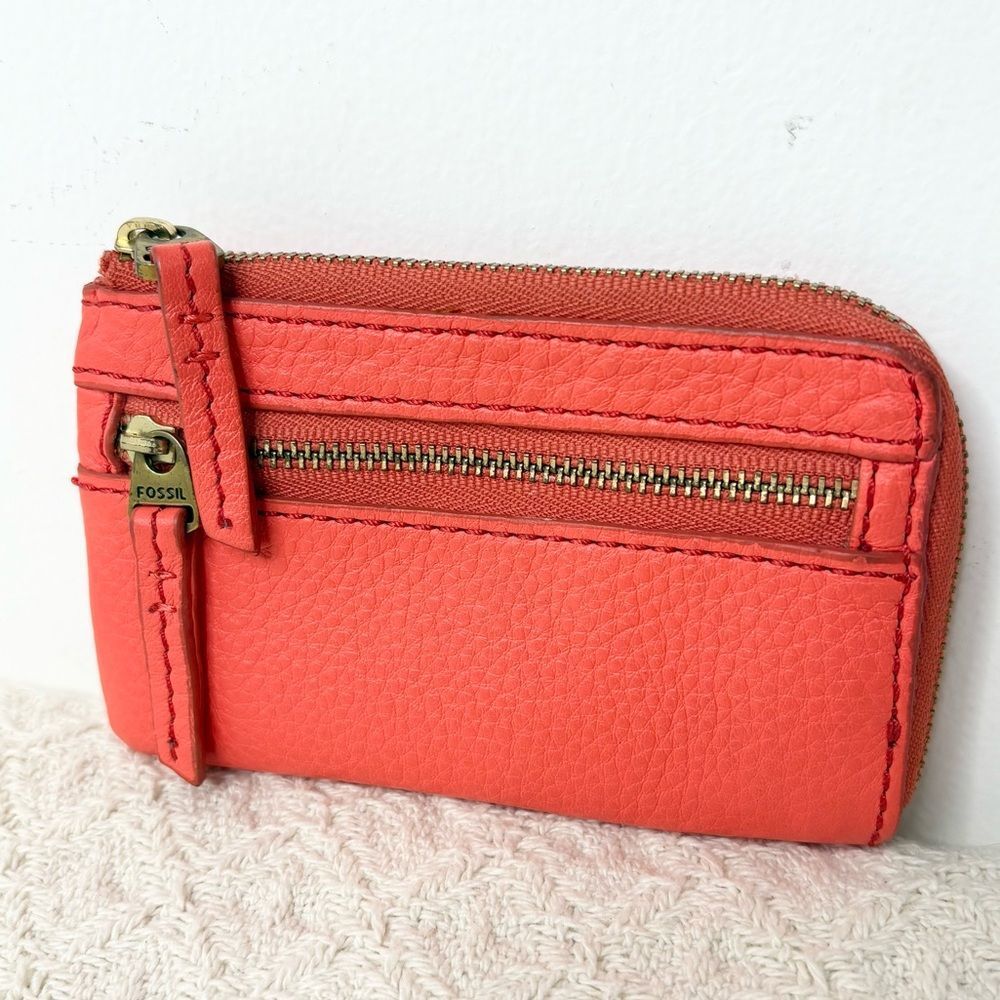Fossil Coral Leather Wallet Coin Purse Minimalist Card Case